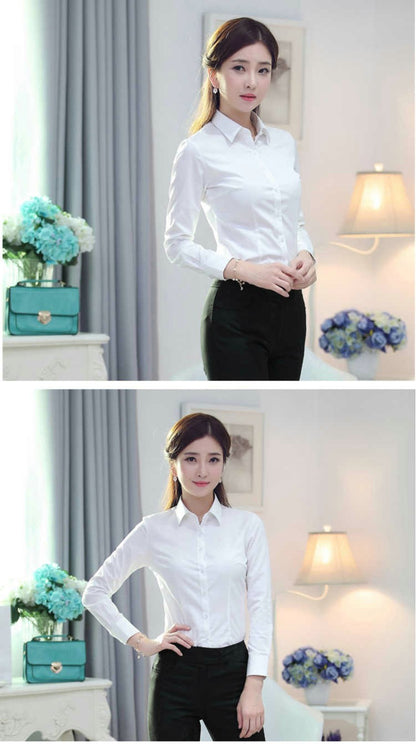 1pcs Woman Four Season Occupation Shirt Lady Casual Long Sleeve Turn-down Collar Shirt Female Working Clothes Formal Dress Tops