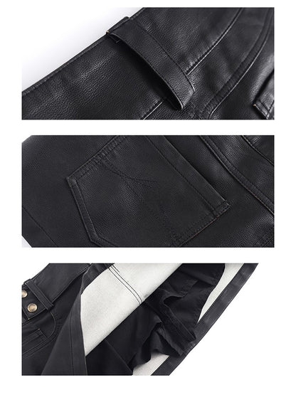 Lautaro Spring Summer Black Mini Skirt Women with Low Waist Short Distressed Pu Leather Skirts for Woman 2024  Gyaru Clothes