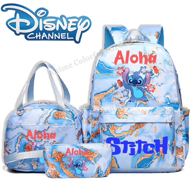 3pcs Disney Stitch Backpack Lunch Bag Pencil Case Set Anime Cartoon Fashion Schoolbag Suit Students New Semester School Supplies