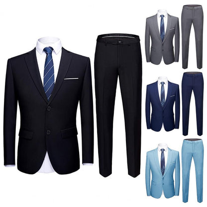 Popular Men Suit Set Temperament Turndown Collar Cozy Slimming Pure Color Pants Groom Suit Fine Stitching