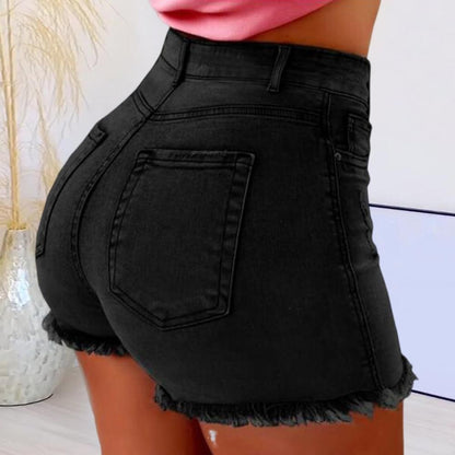 2025 Retro Distressed Ripped Edge Women Shorts High Waist Washed Butt-lifted Slim Fit Side Pockets Casual Club Party Short Pants