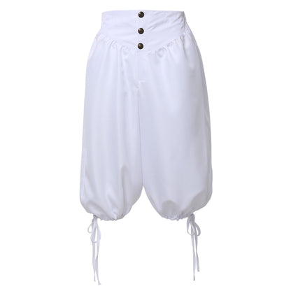 Calções de Fantasia de Pirata Calças de Pirata Calças Medievais Renascentistas Viking Cosplay com Amarração nas Costas