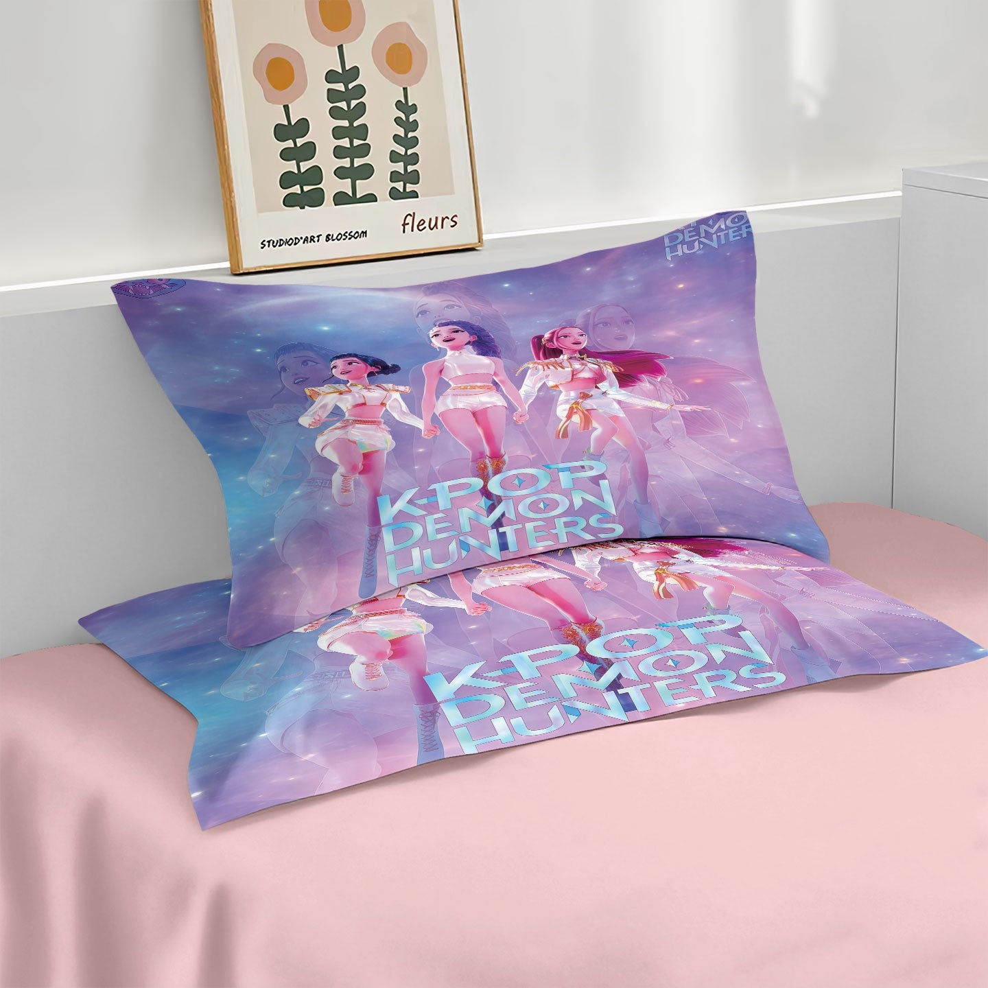 K-Pop Bedding Set Demon Hunters Themed pink or Black other side Print Polyester Student Dormitory  Duvet Cover Boys Girls Gift