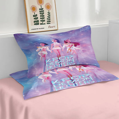 K-Pop Bedding Set Demon Hunters Themed pink or Black other side Print Polyester Student Dormitory  Duvet Cover Boys Girls Gift
