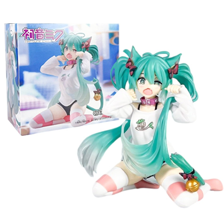 Anim Hatsune Miku Sitting Posture Figure Cat Ear Hatsune Model Desktop Decor Collectible Toy Gift for Fans Japanese Kawaii Otaku