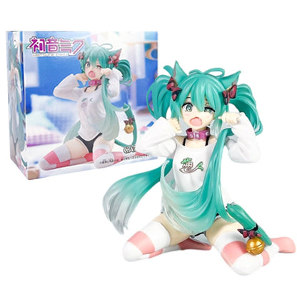 Anim Hatsune Miku Sitting Posture Figure Cat Ear Hatsune Model Desktop Decor Collectible Toy Gift for Fans Japanese Kawaii Otaku