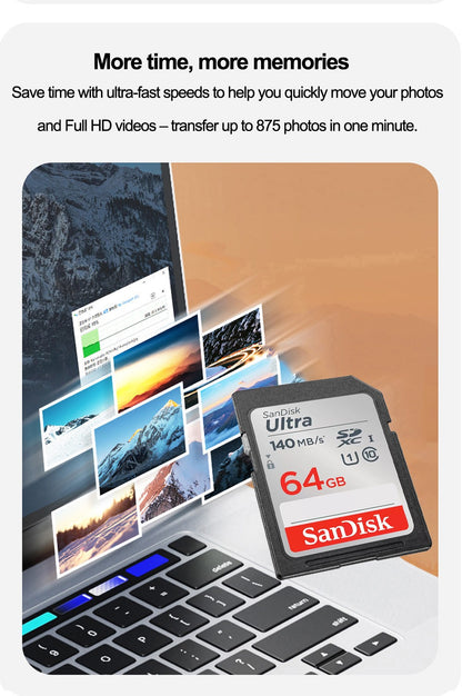 Cartão SD SanDisk 32 GB SDHC 64 GB 128 GB 256 GB Cartão SDXC Cartões de memória C10 Velocidade de leitura de até 200 MB/s U3 V30 Cartões Flash 4K UHD para Câmera