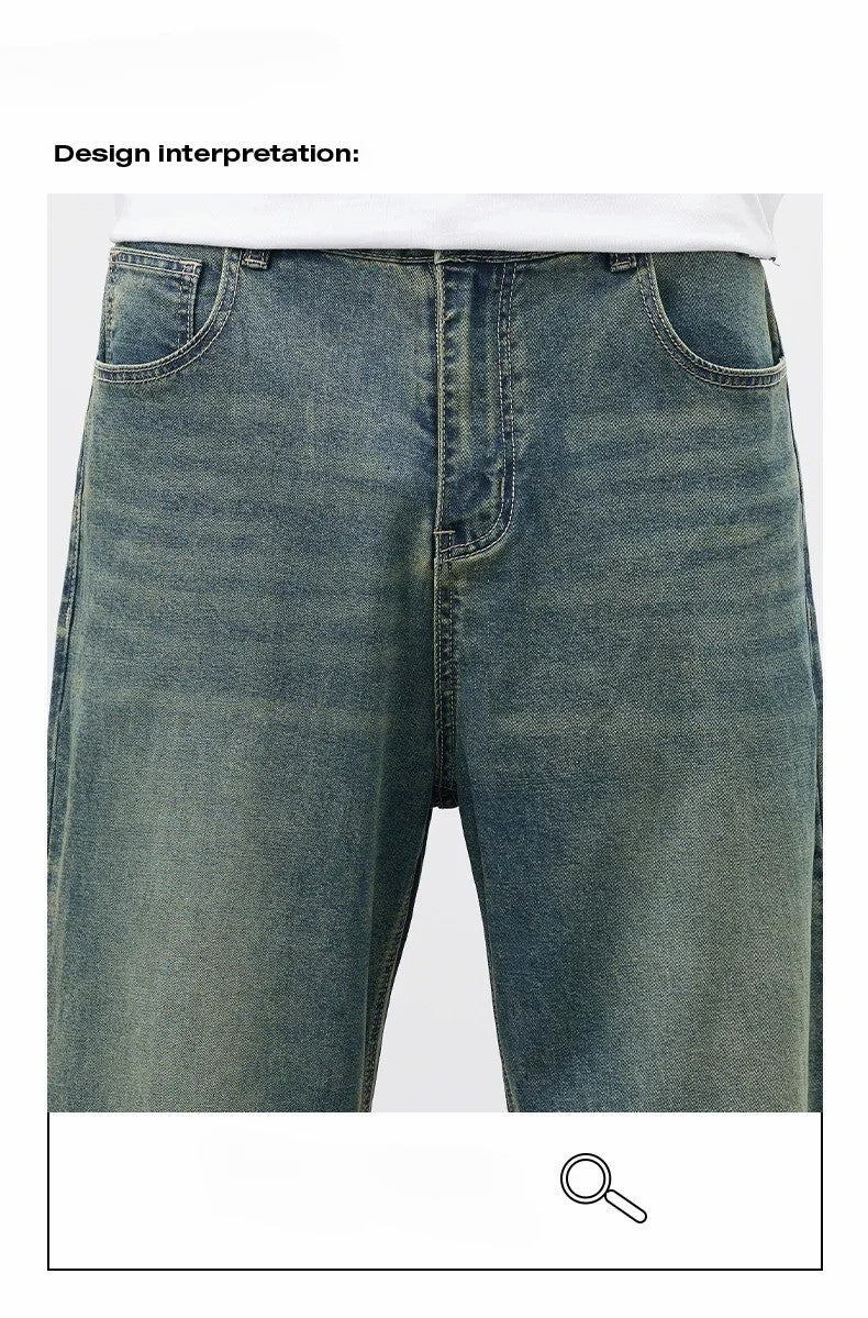 2025 Primavera Outono Novas Calças Jeans Masculinas Retas Vintage Casuais Masculinas de Alta Qualidade Estilo Coreano Baggy Calças Jeans de Perna Larga