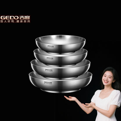 GEDO Ultra Thick Fall Resistant Sanitary Plate 2 Layer Hollow Design Heat Insulation Kitchen Dish 20cm~26cm Diameter Salad Bowl