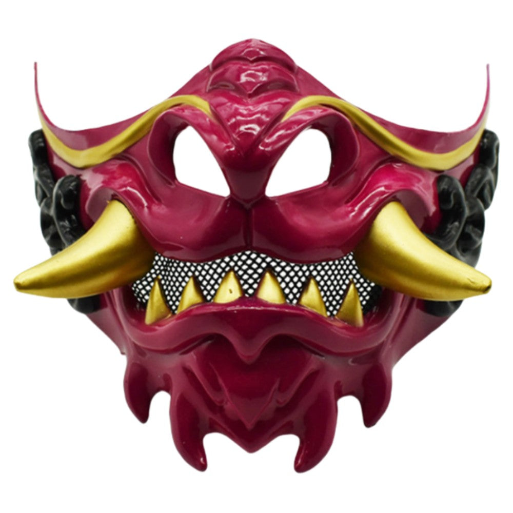 Realistic 3D Japanese Samurai Mask Fierce Teeth Lightweight Halloween Cosplay Masks Breathable Fang Mask Clothing Accessories