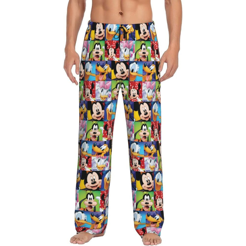 Custom Print Mickey Mouse Donald Duck Pajama Pants Men Sleep Sleepwear Bottoms with Pockets