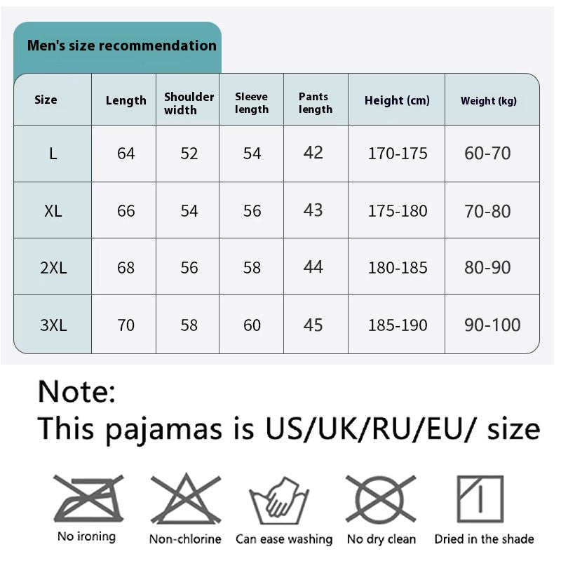 Large Size Men‘s Pajamas Set Ice Silk Cartoon Bear Short-Sleeved Student Two-Piece Button Tops and Pants Youth Student Sleepwear