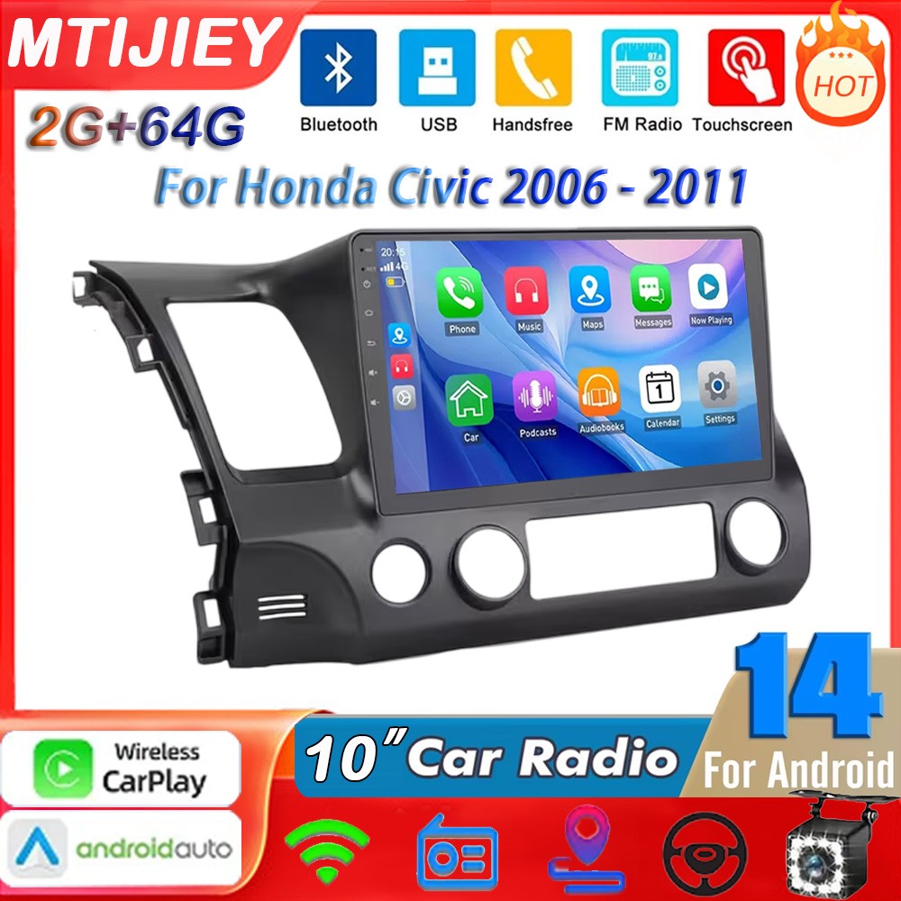 2+64G Android 13 Car Radio For Honda Civic 2006 2007 2008 2009 2010 2011 Car Multimedia Wireless Carplay Auto Audio