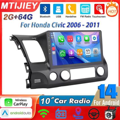 2+64G Android 13 Car Radio For Honda Civic 2006 2007 2008 2009 2010 2011 Car Multimedia Wireless Carplay Auto Audio
