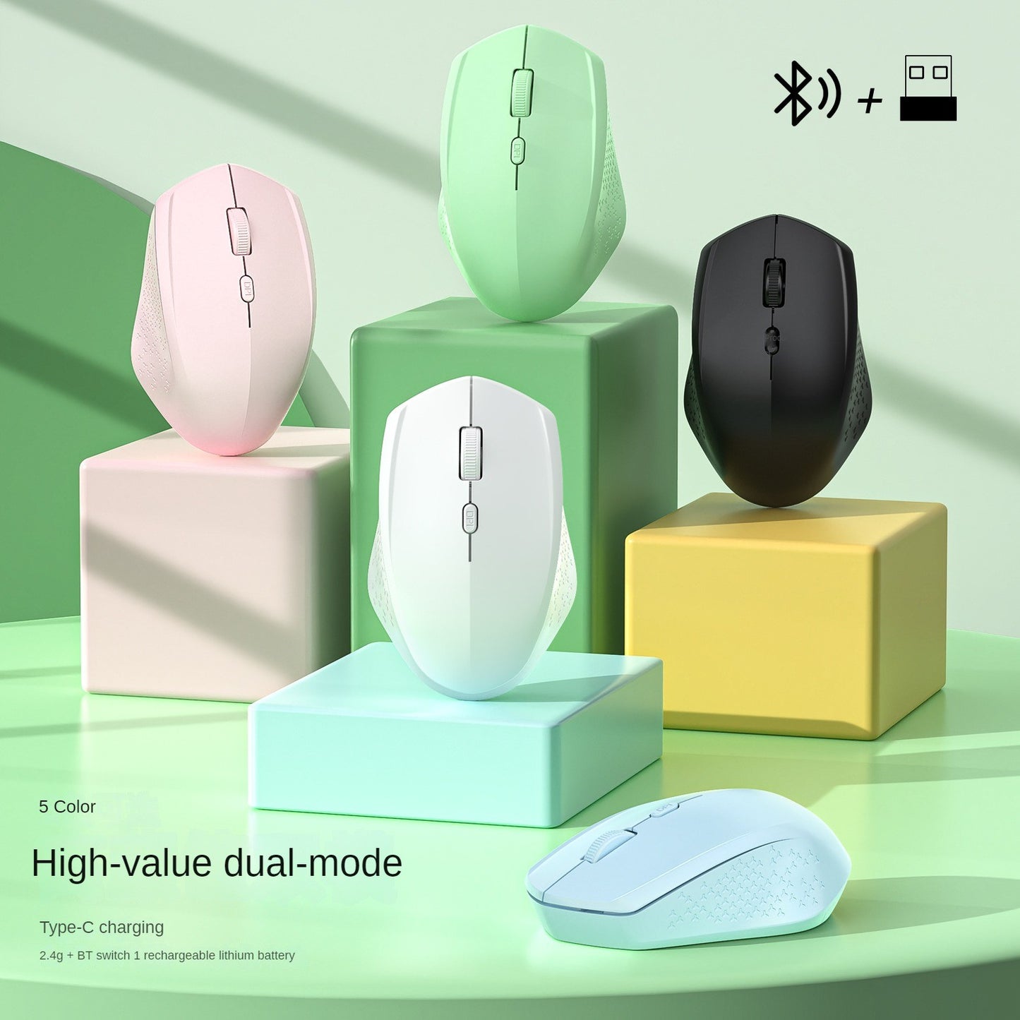 Mouse Bluetooth 5.2 Mouse Sem Fio 2.4G Mouse Silencioso de Modo Duplo Mouse Gamer Recarregável 1600DPI Para Notebook Computador Win Mac OS