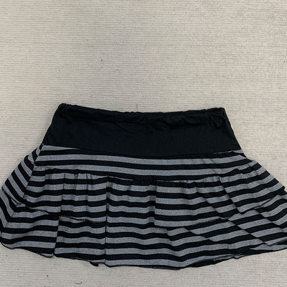Dark Women Slim Clothes Japanese Summer Gothic Fashion Gray Striped Skirt Casual Vintage Y2K E-girl Sweet Harajuku Short Skirt