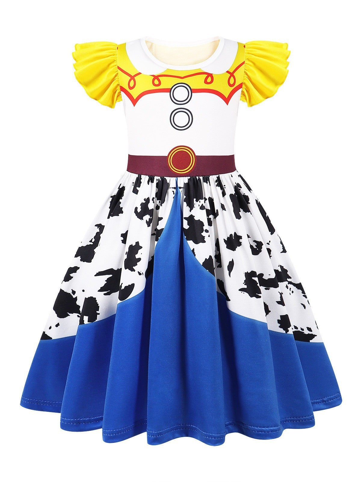 New Western-Style Dress Cartoon Movie Cosplay Dress Milk Silk 3D Digital Print Ruffled Puff Sleeves Summer Halloween Party Set