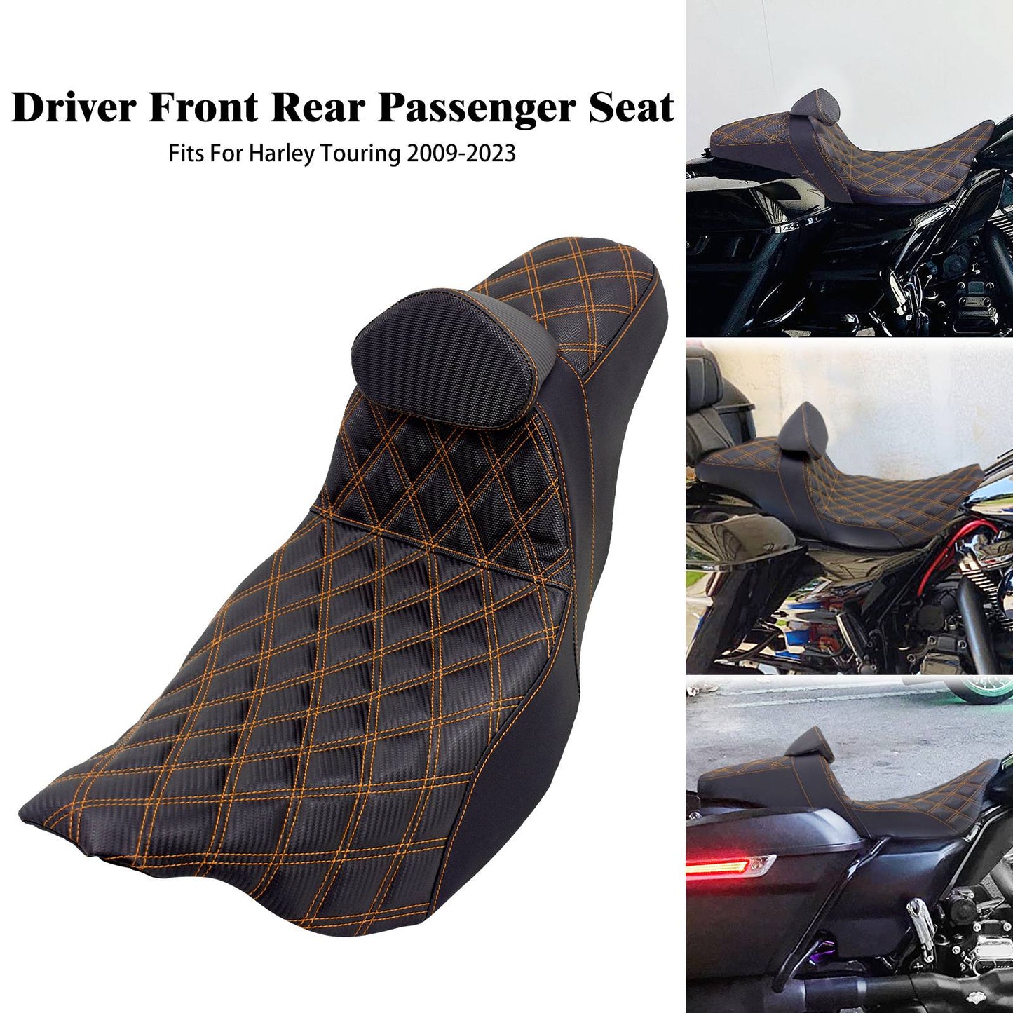 Assento de motocicleta para motorista e passageiro com encosto para Harley Touring Street Glide Road King FLHTK 09-2023
