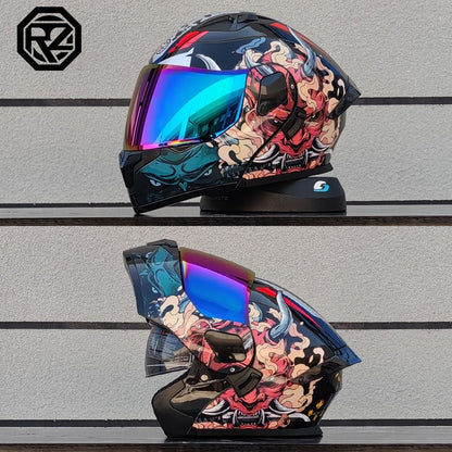 ORZ Capacete Integral Personalizado para Motocicleta Masculino Feminino Moda Capacete com Lente Dupla Capacete de Motocross de Corrida Modular Articulado Casco Moto