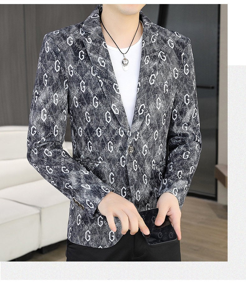 New Floral Pattern Autumn Winter Men's Suit Slim Fit Youth Formal Single Blazer Jacket