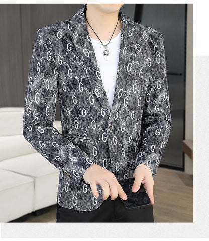 New Floral Pattern Autumn Winter Men's Suit Slim Fit Youth Formal Single Blazer Jacket
