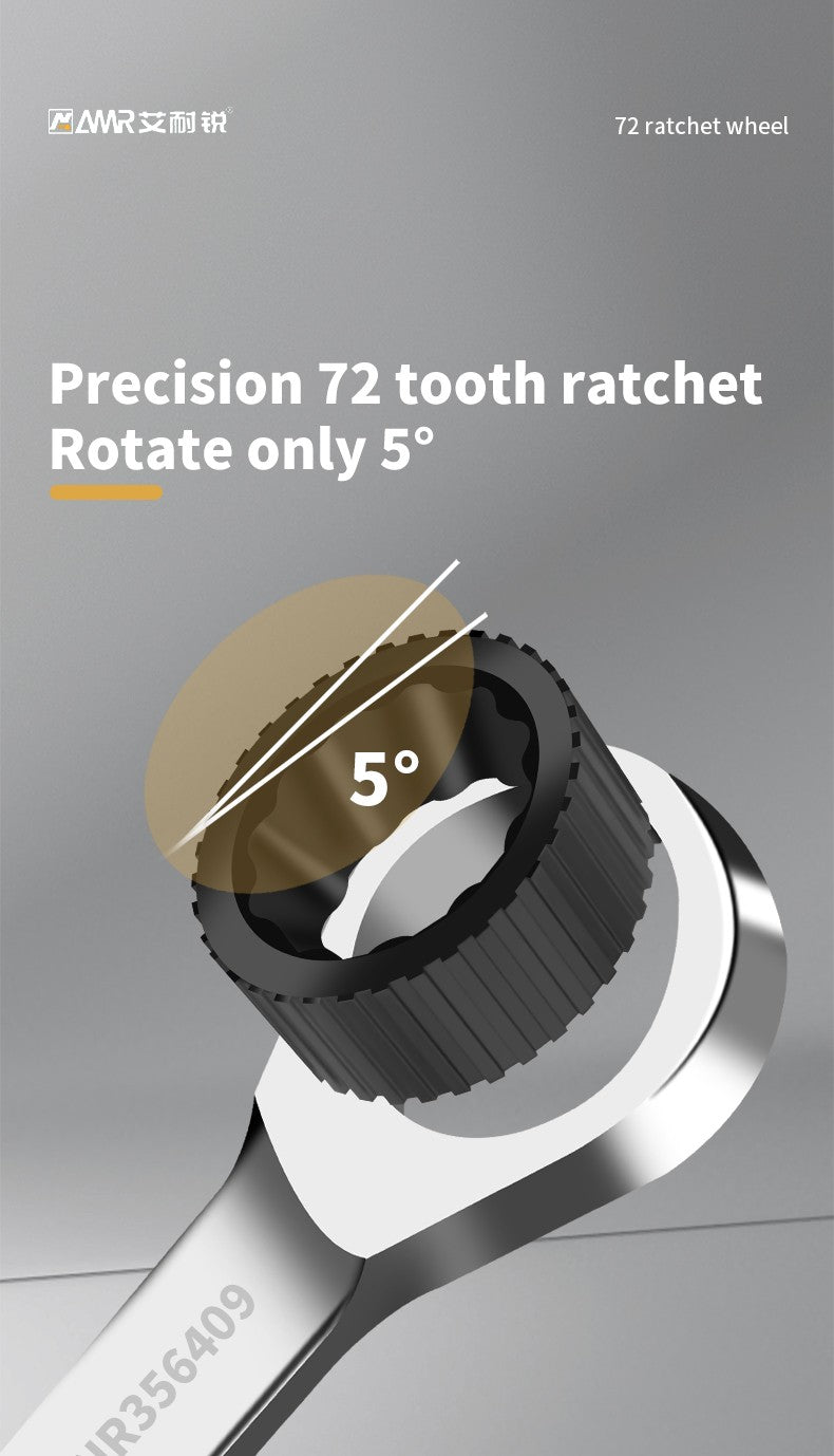 Conjunto de Chaves Catraca AMR Ferramenta Manual de 72 Dentes Cabeça Flexível Acabamento Espelhado 6mm-32mm Reparo Automotivo e Residencial