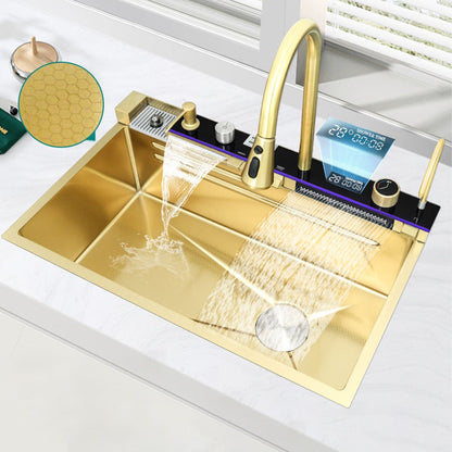 Multifunctional Kitchen Waterfall Sink Digital Display Large Single Gray Sink Dish Basin Sink 304 Stainless Steel