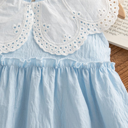 Baby Girl Clothes Summer Cotton Solid Color Lapel Sleeveless Baby Girl Dresses Cute Girls Beach Dresses