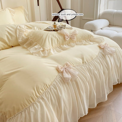 3pcs White Bedding set ruffles Duvet Cover Set (1*Duvet Cover + 2*Pillowcase, Without Core)for bedroom guest room