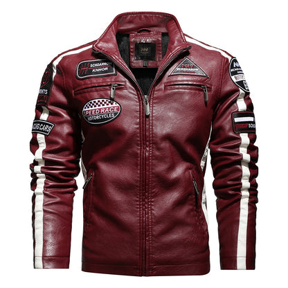 Vintage Motorcycle Jacket Men Fashion New Biker Leather Jacket Male Embroidery Bomber Coat Winter Fleece Pu Overcoat