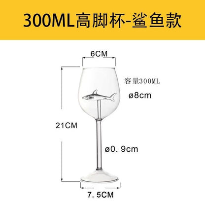 Taças de Vinho Tubarão Copo de Vidro Taça Europeia de Vinho Tinto Garrafa de Água Cálice Decoração de Festa de Casamento Presente 300ml