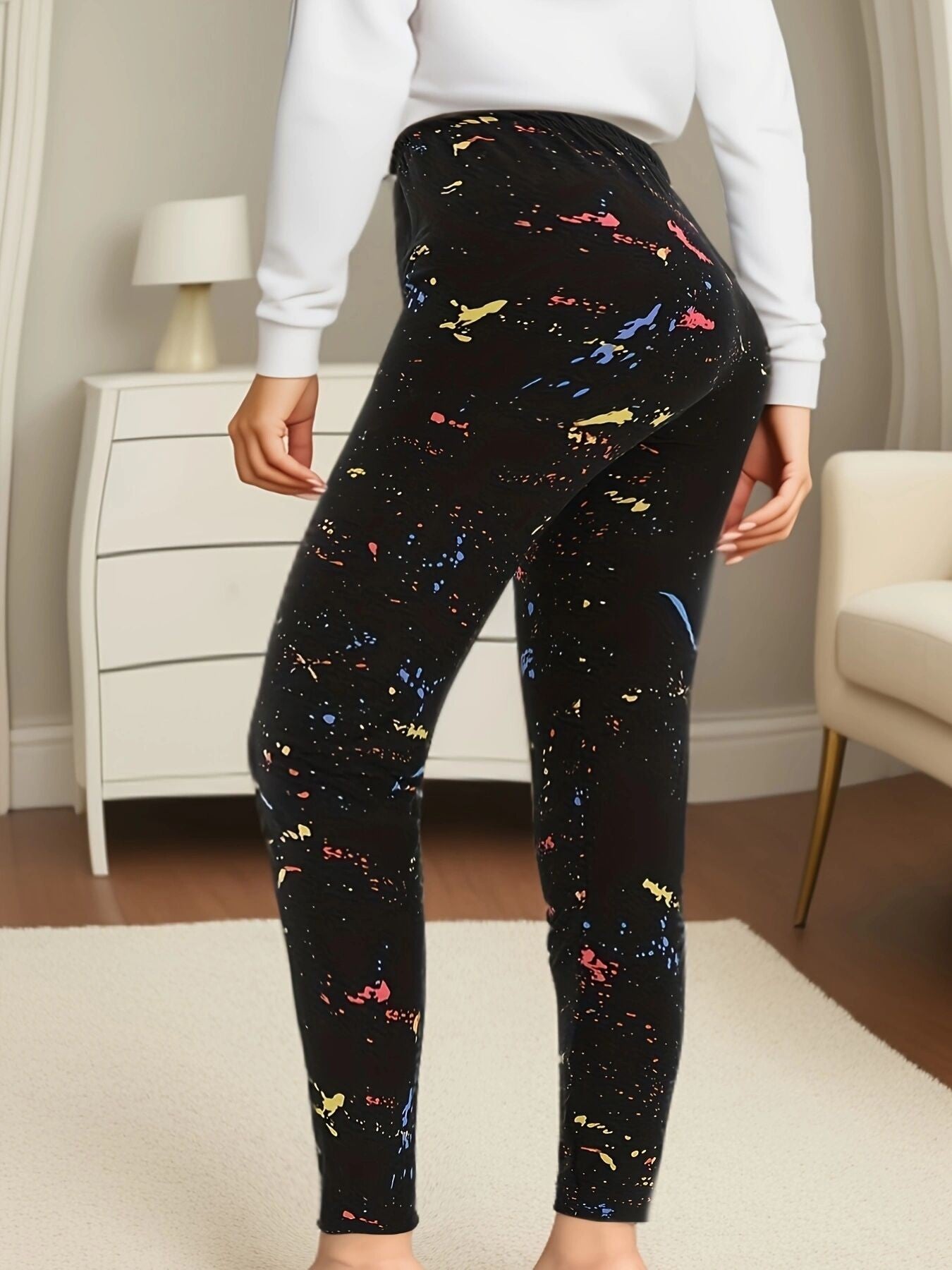 CUHAKCI Black Inkjet Plus Size Sports Tight Women's Leggings High Elasticity Casual Fitness And Ankle Nine Point Pants