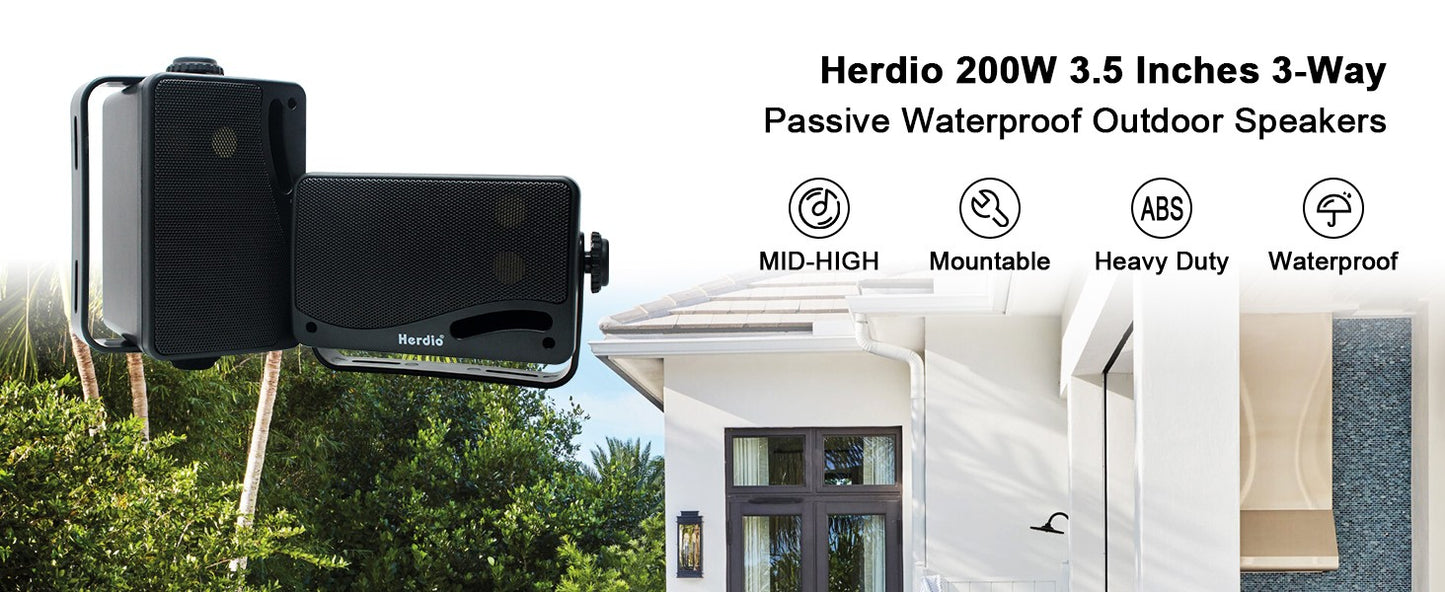 Caixas de Som Passivas Externas Herdio 3.5'' com Fio e à Prova D'água 200W, 3 Vias, Montáveis na Parede, Premium, Para Pátio, Barco Náutico