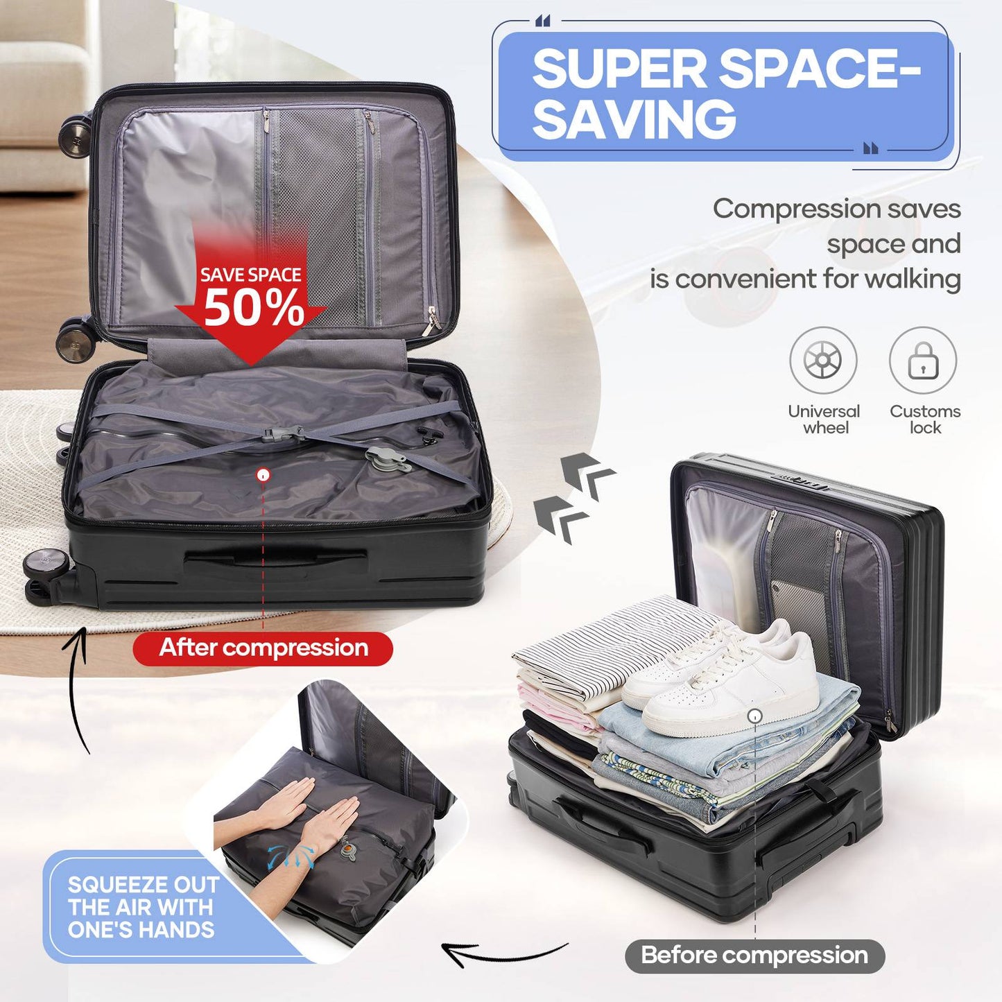 New Valigie, Suitcase Plane Cabin Luggage Vacuum Compression roller Luggage, Vacuum Storage For Clothes?Large Size Suitcase
