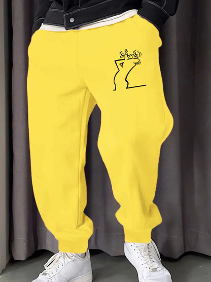 Make Provocative Expressions Printing Man's Sweatpants Y2K Elastic Waist Pants Casual Drawstring Pant Fashion Warm Britches