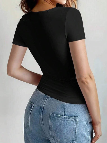 2025 New Summer Y2k Tops Womens Causal Basic T-Shirts Scoop Neck Short Sleeve Crop Tops Cute Slim Fit Tees Pullovers Clothing