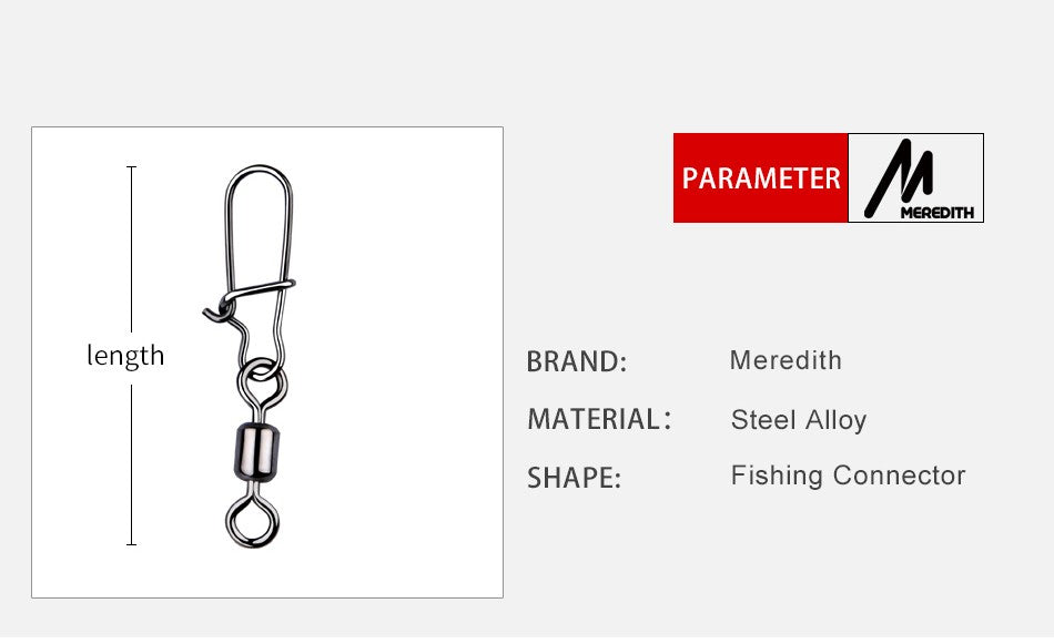 MEREDITH 50 PEÇAS Acessórios para Pesca de Lucio Conector Giratório de Rolamento Pino de Aço Inoxidável Snap Anzóis Isca Giradores Equipamento de Pesca