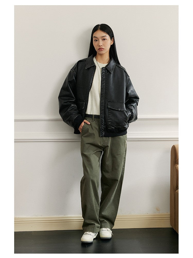 Mauroicardi Spring Cool Handsome Oversized Vintage Distressed Black Pu Leather Jacket Men Pockets Luxury Designer Clothes 2024