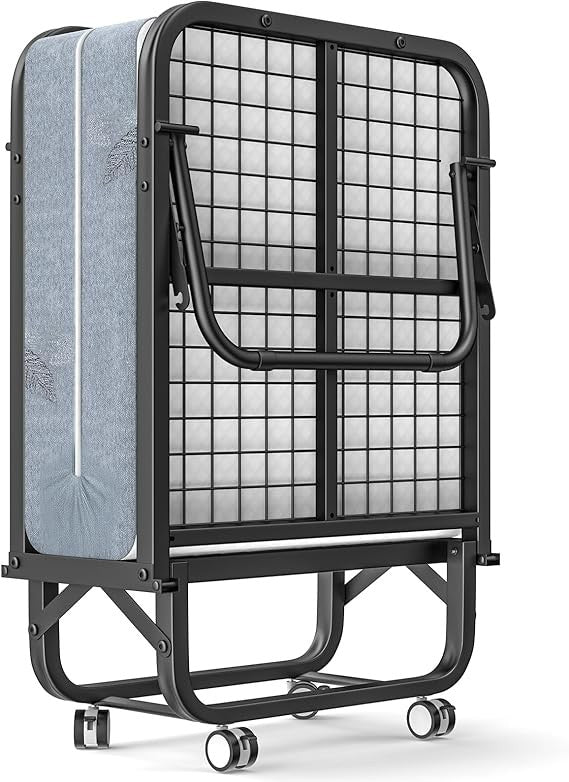 75 x 31 Folding Bed with Mattress, Portable Guest Beds with 5 Memory Foam Mattress, Foldable Sturdy Metal Frame Single Bed