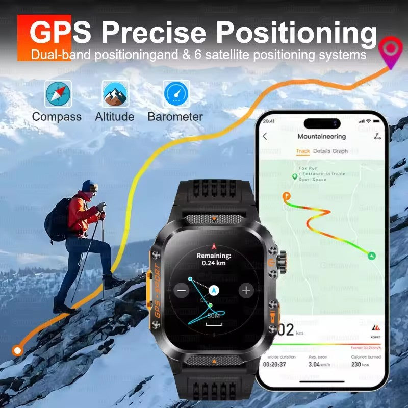 2026 Militar Grau Built-in GPS Posição 2.01" Smart Watch Homens 3ATM Impermeável Bússola 540mAh Bluetooth Chamada Smartwatches IOS