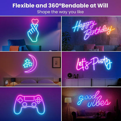 Neon LED Rope Lights,  LED Lights For Bedroom Flexible LED Light Strip With Remote And APP Control RGB Lighting Strip