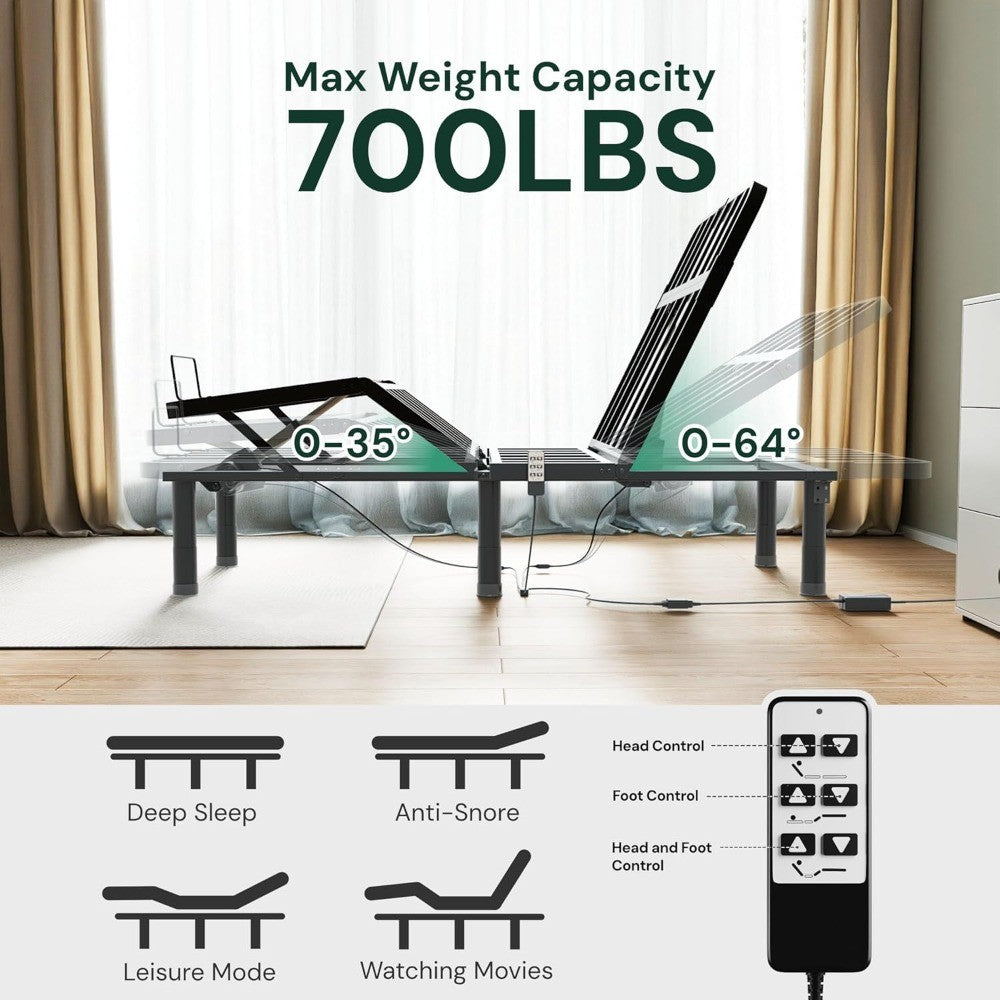 Adjustable Bed Frame, Wired Remote Control, Independent Head and Foot Incline, Electric Bed Frame Base, Adjustable Bed Leg