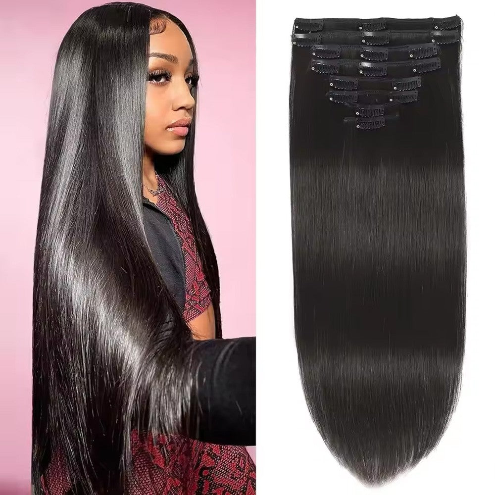 Apliques de Cabelo Lisos com Presilha em Extensões de Cabelo Preto Suave Apliques de Cabelo 16-28 Polegadas Apliques de Cabelo Grossos com Presilha