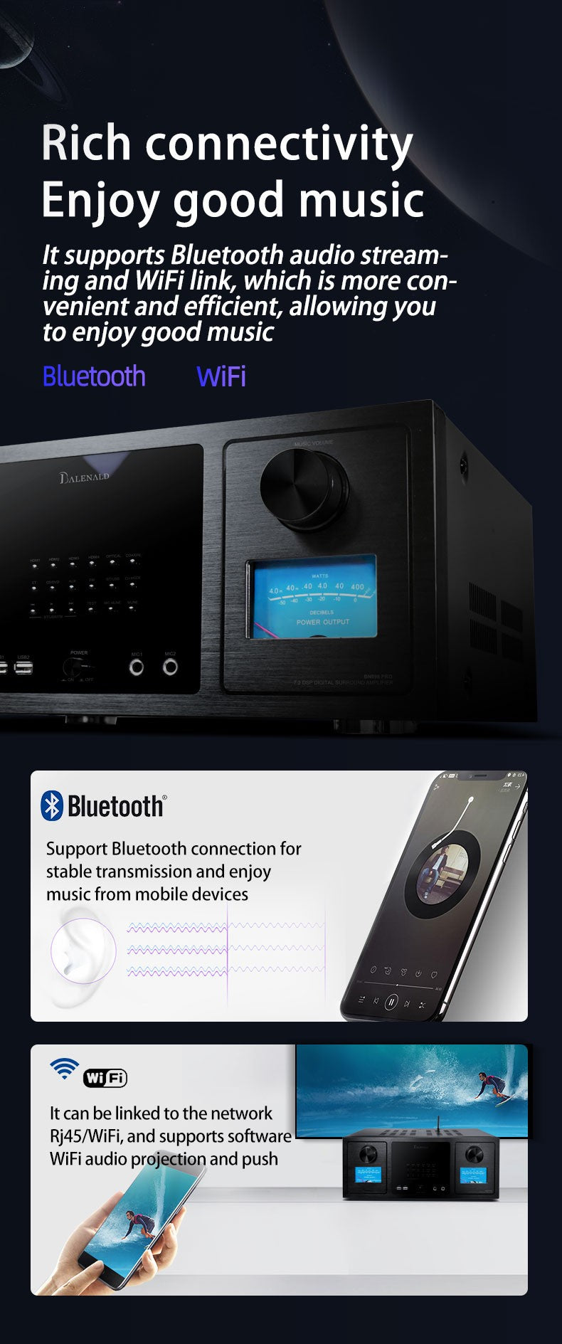 Conjunto de áudio Bluetooth de home theater com rede inteligente e 7.2 canais Balenald Dolby Atmos de última geração
