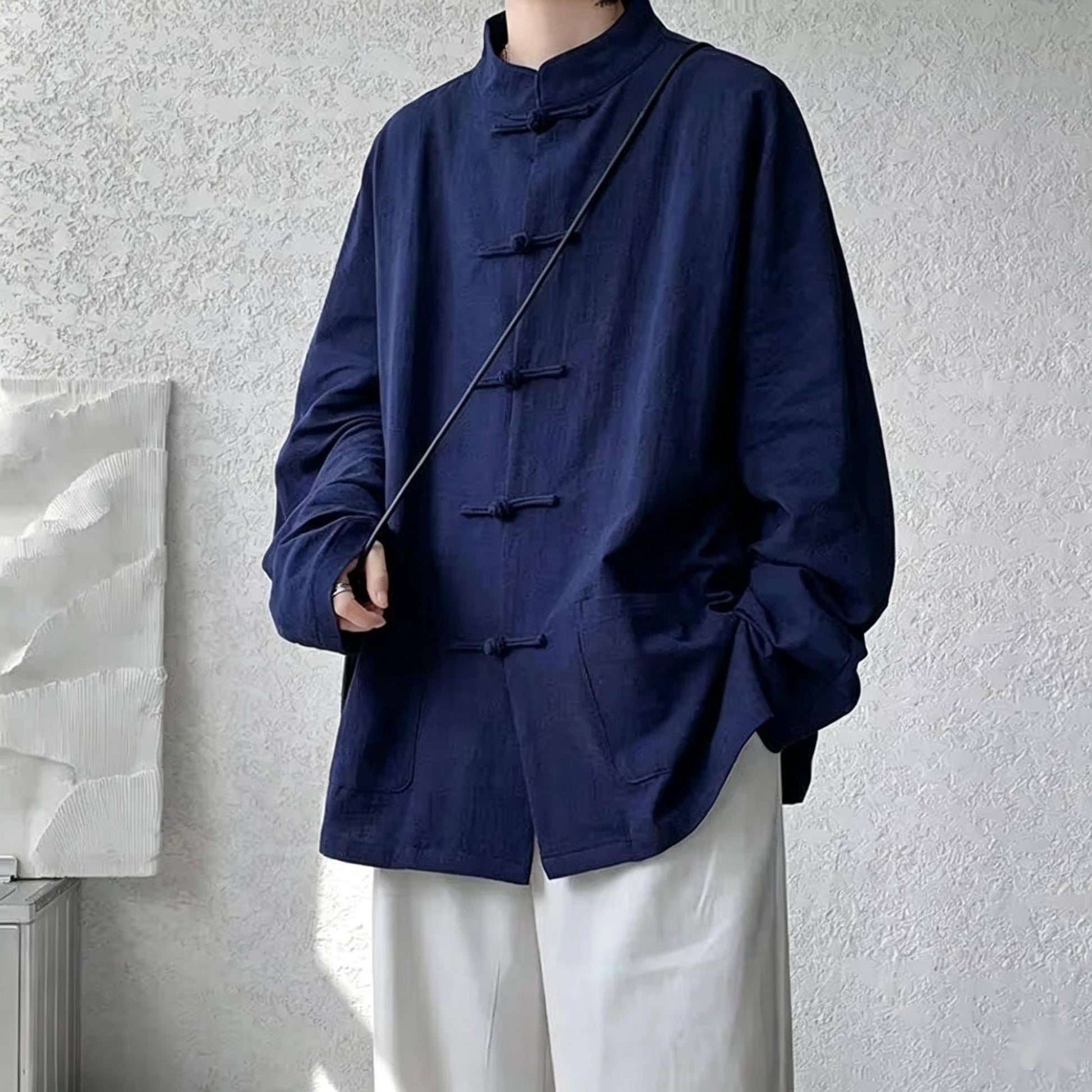 Chinese Traditional Clothes Improved Hanfu Cotton Qipao Top Autumn Spring Casual Outwear Male Big Size Shirt Kungfu Jackets