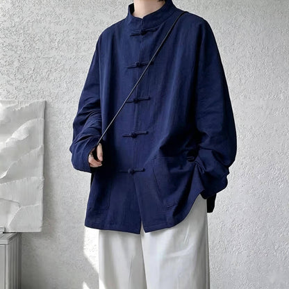 Chinese Traditional Clothes Improved Hanfu Cotton Qipao Top Autumn Spring Casual Outwear Male Big Size Shirt Kungfu Jackets