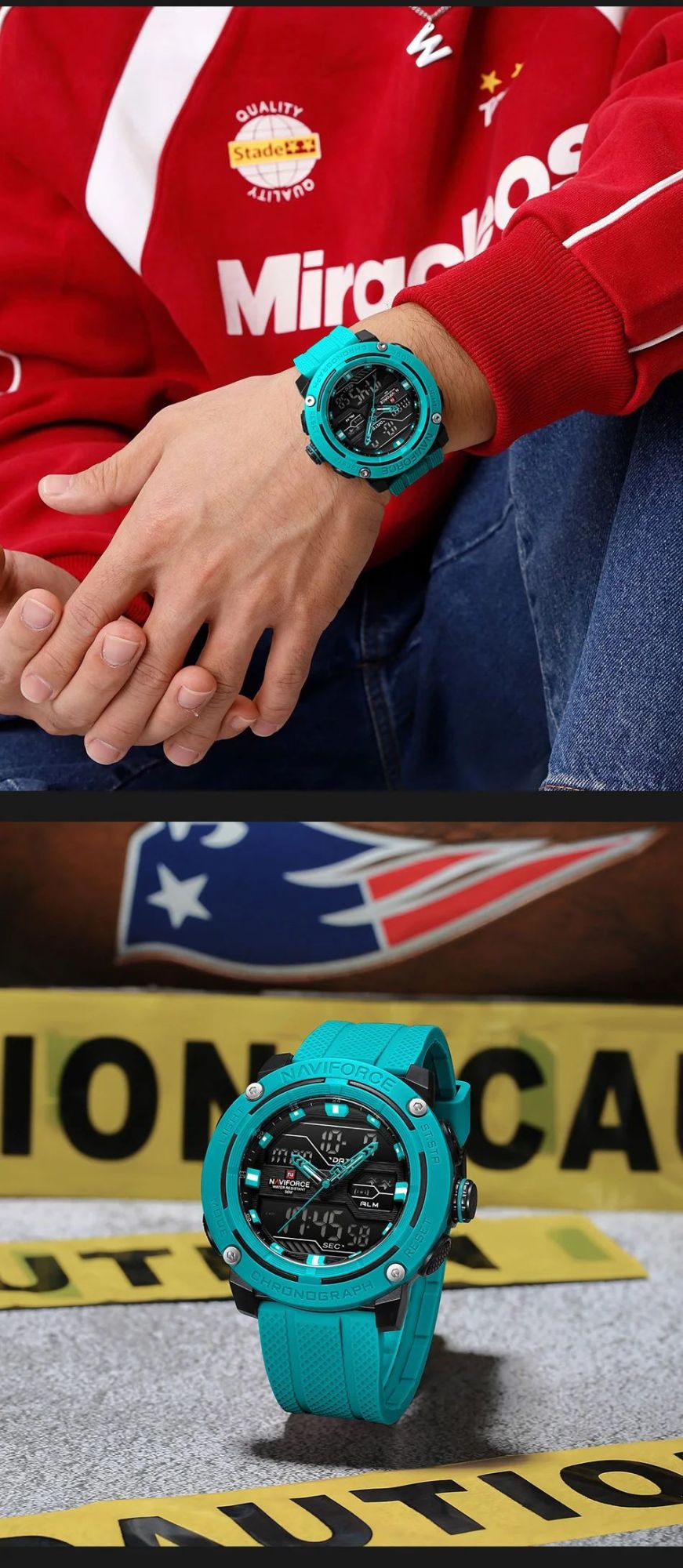 NAVIFORCE Sport Watch for Men Waterproof Dual Display Quartz Wristwatch Mens Digital Date Clock Military Stopwatch Reloj Hombre