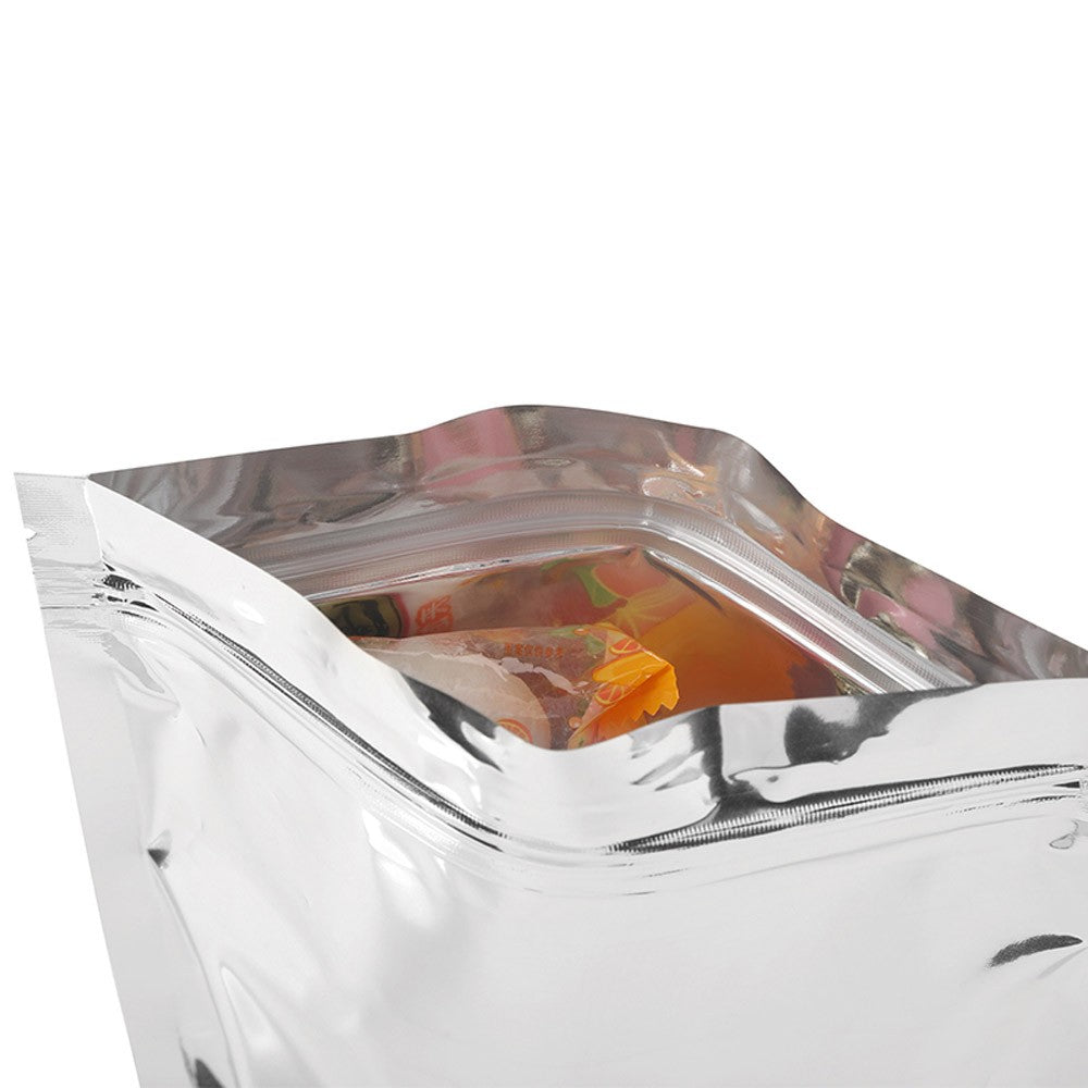 100pcs Silver Aluminum Foil Zip-lock Bags, Food Grade Aluminized Mylar Zipper Self Sealing Pouches for Cloth / Snacks Packaging