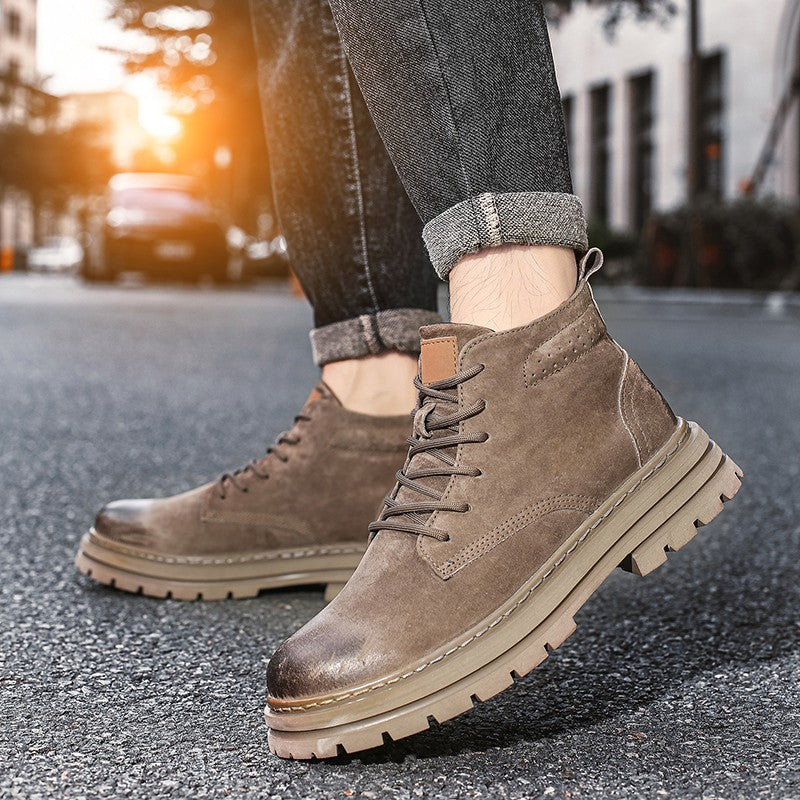 Lace Up High-top Ankle Boots Classi Male Simple Desert Boots British Style Men Casual Leather Cowboy Boots Business Outdoor Shoe