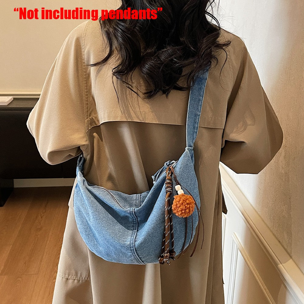 Autumn and Winter Trendy and Cool Fashion Denim Dumpling Bag New Zipper Versatile Single Shoulder Crossbody Bag